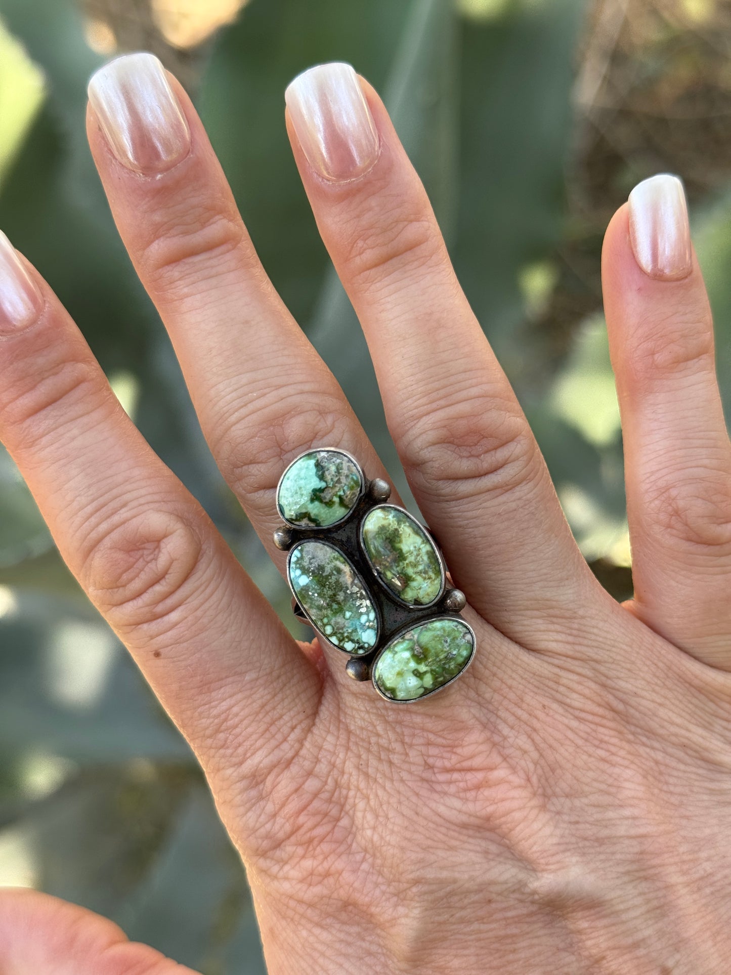 Turquoise four stone sterling silver ring, size 9