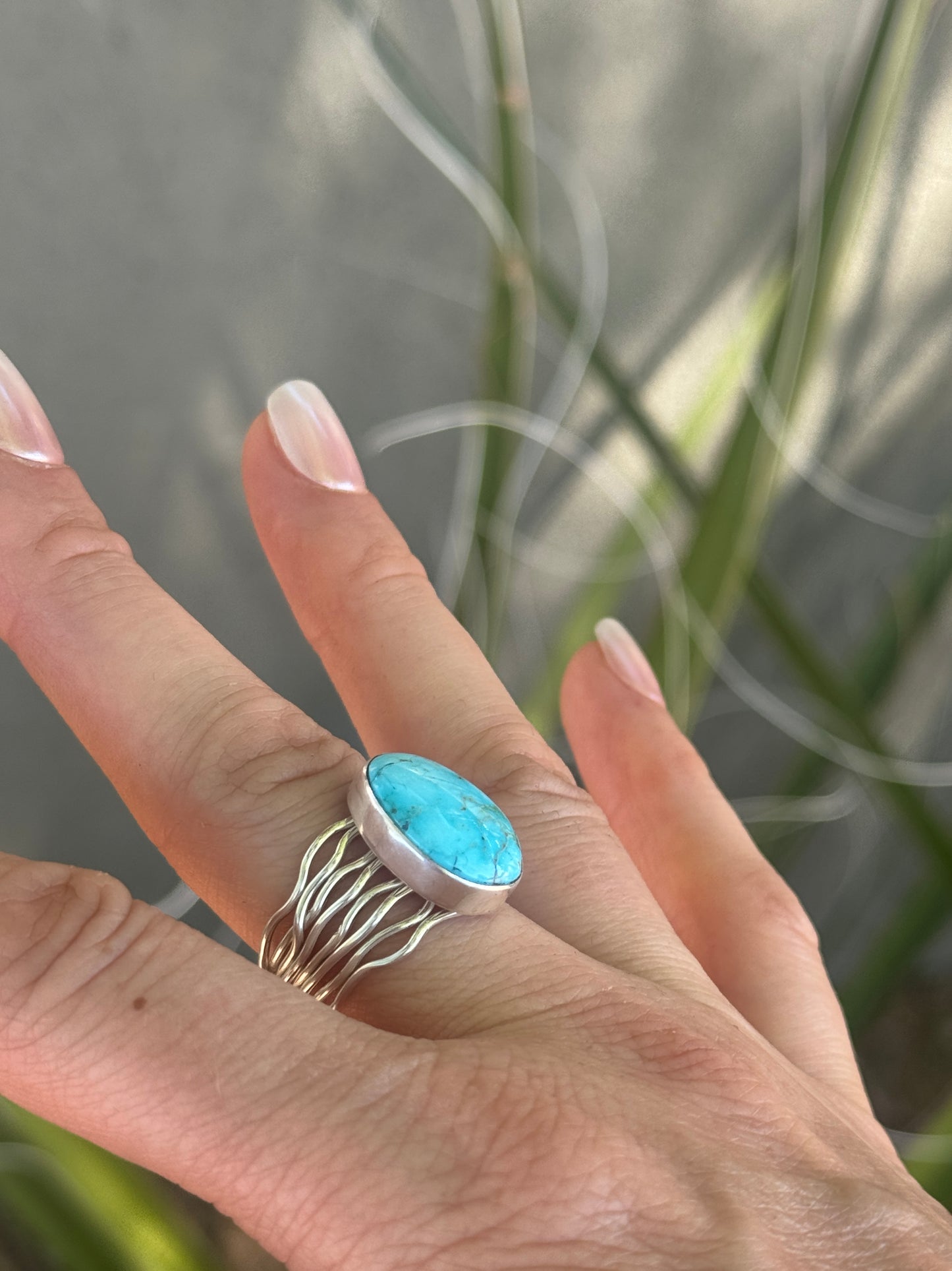 High grade turquoise braided wire ring, size 7, 7.5, 9.5