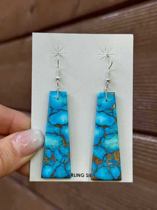 Kingman turquoise/bronze slab earrings, Navajo handmade
