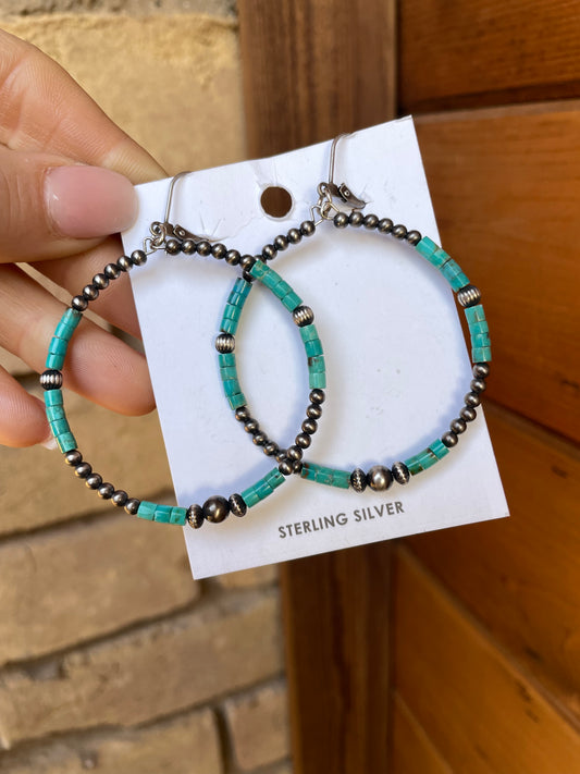 Turquoise beaded hoops