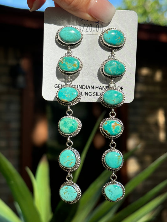 4.5” long turquoise drop earrings