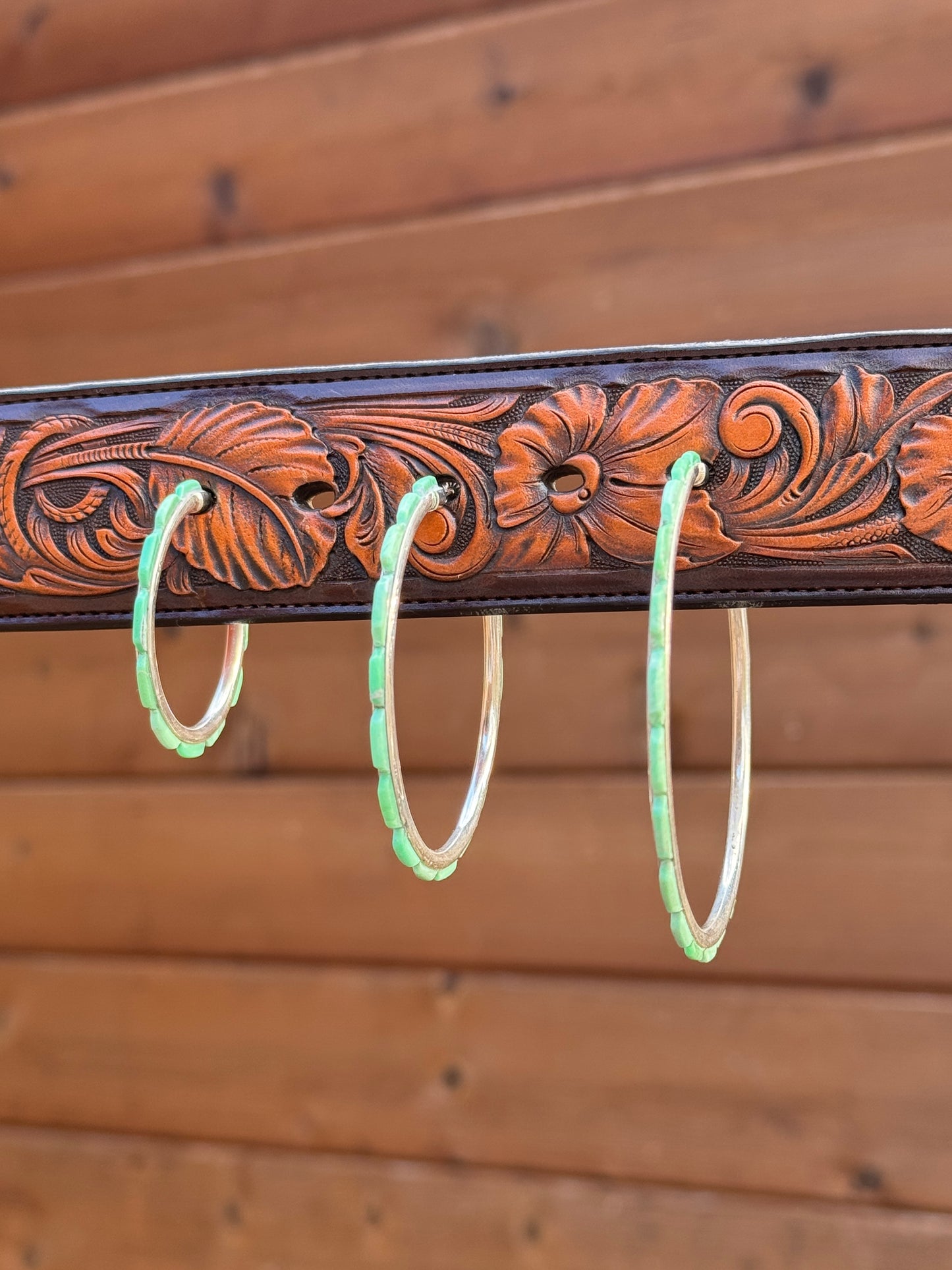 Federico Sterling Silver Cariño lake, Green Turquoise hoop earrings