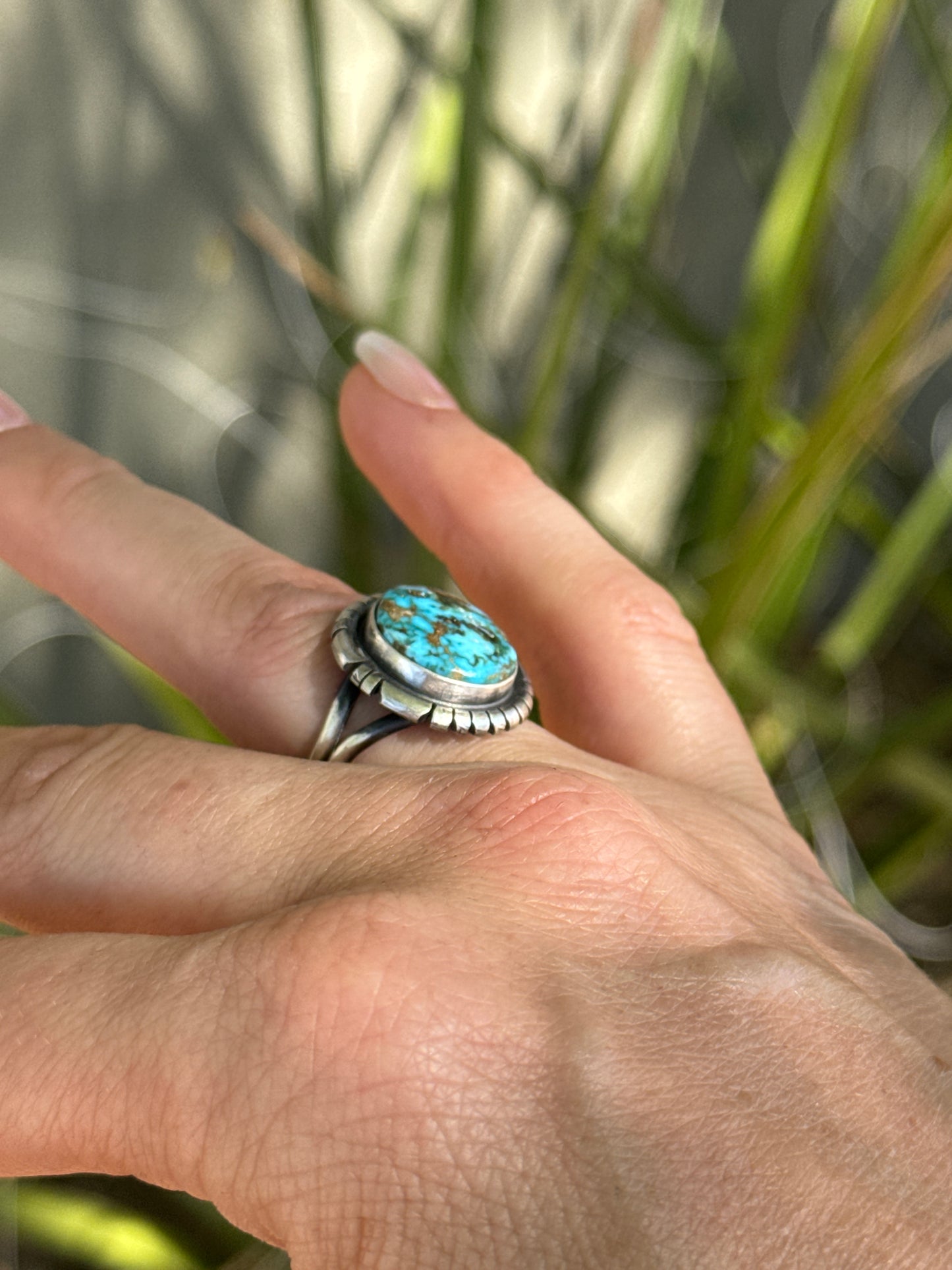 Kingman turquoise sterling silver ring, size 8