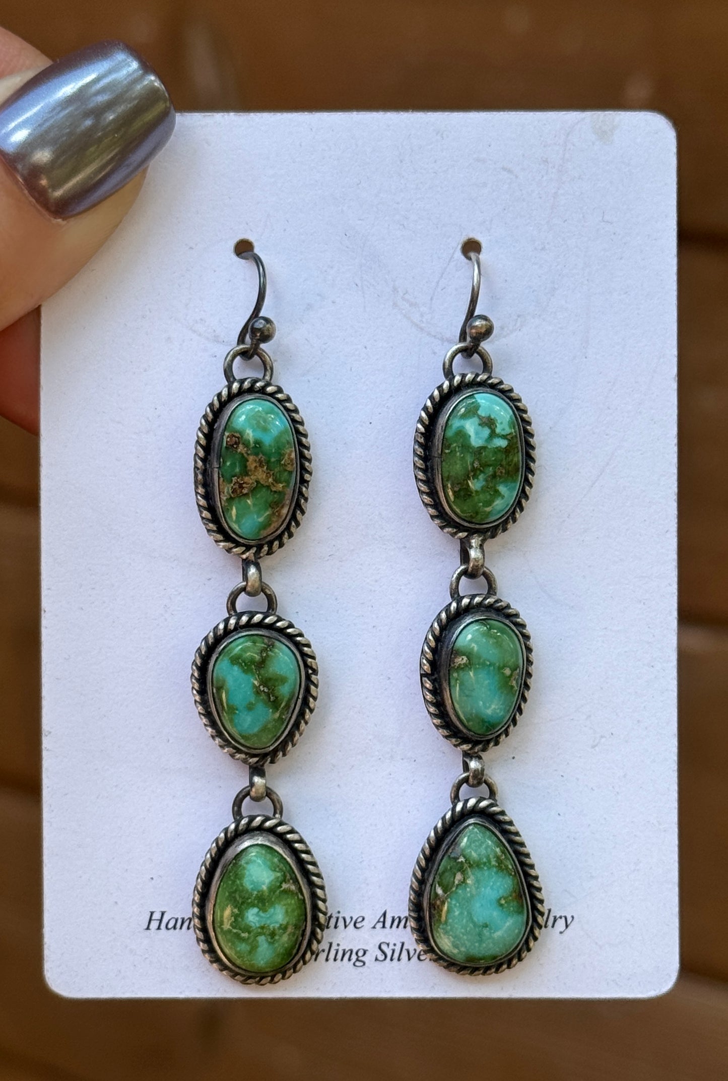 Angela Martin Sterling Silver Sonoran Gold 3 stone dangle earrings