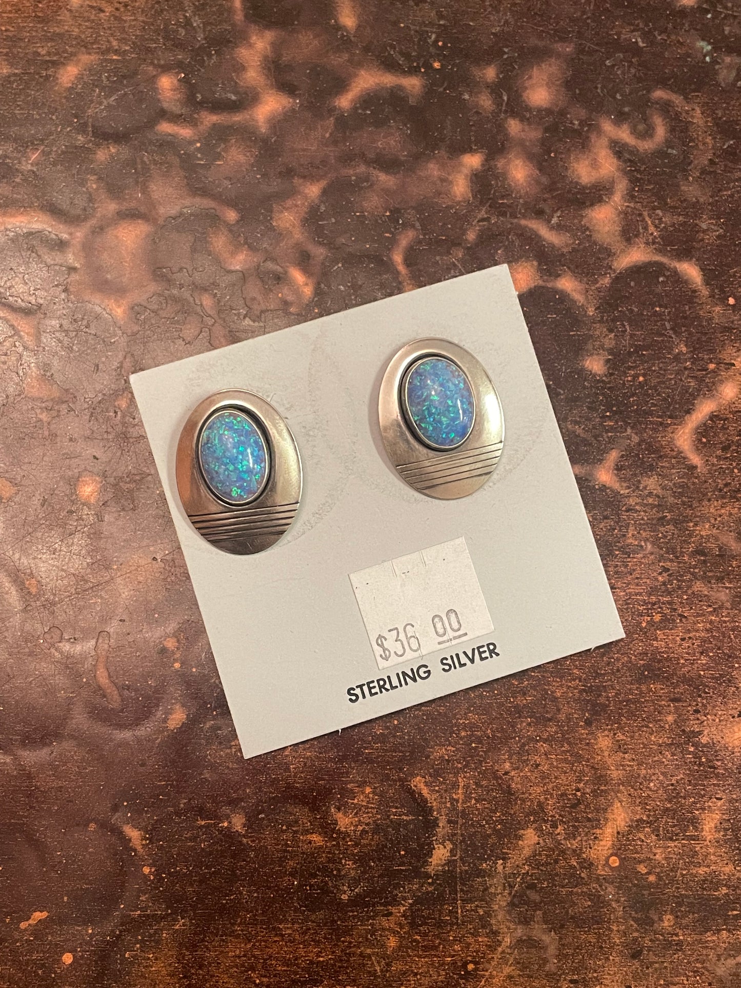 Opal and sterling silver earrings