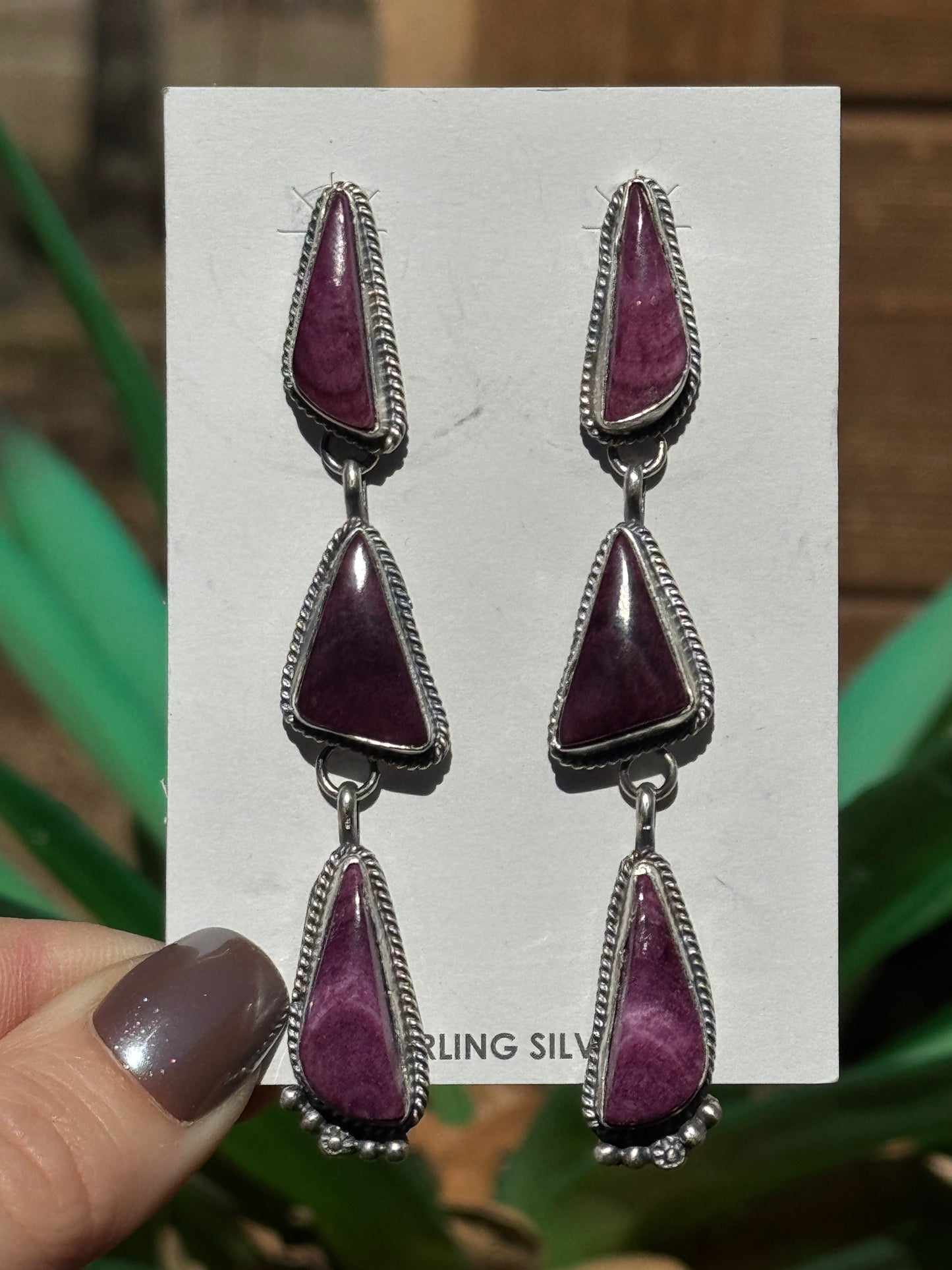 Purple Spiny Oyster long dangle earrings