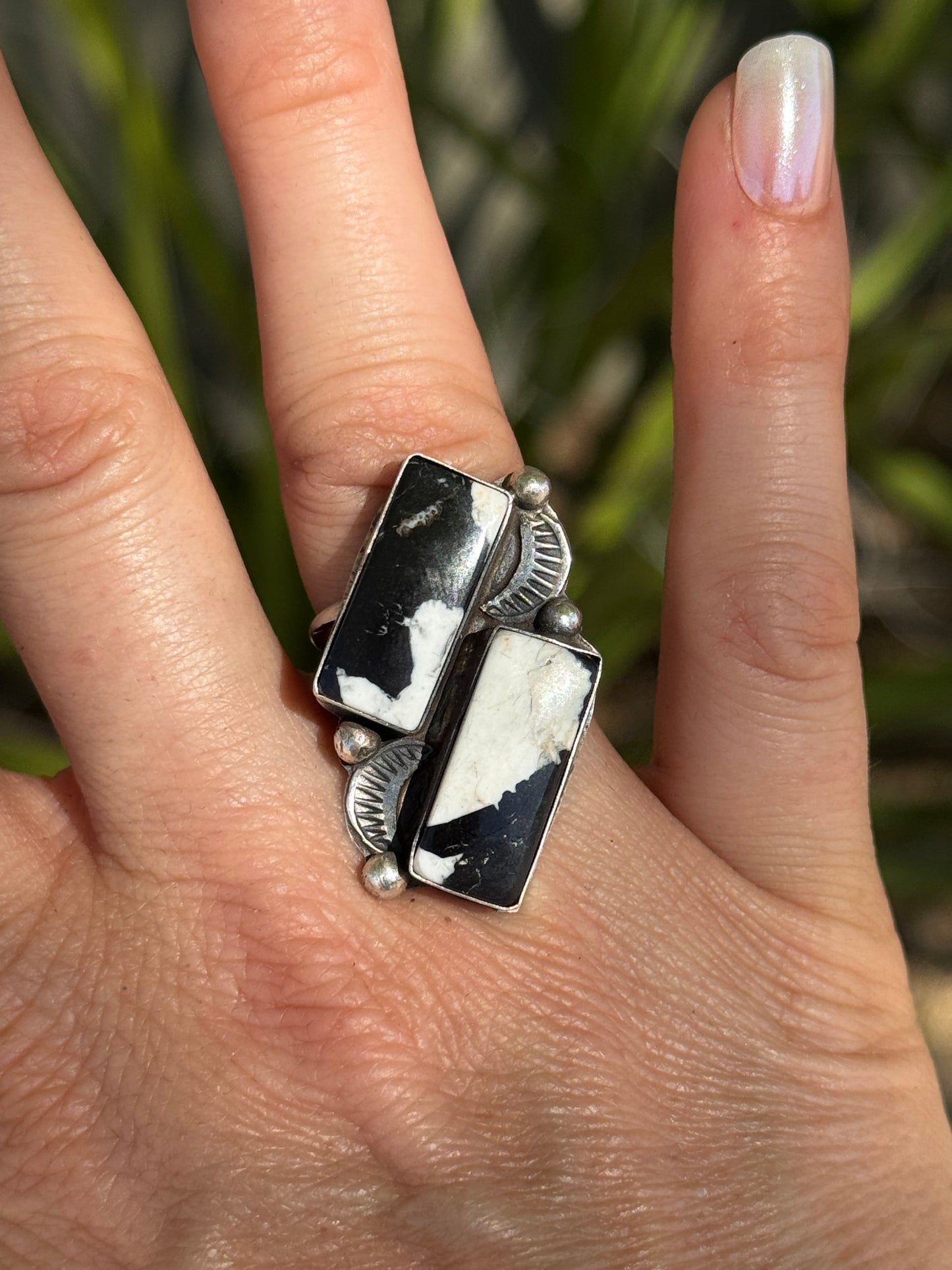 White Buffalo sterling silver ring, adjustable