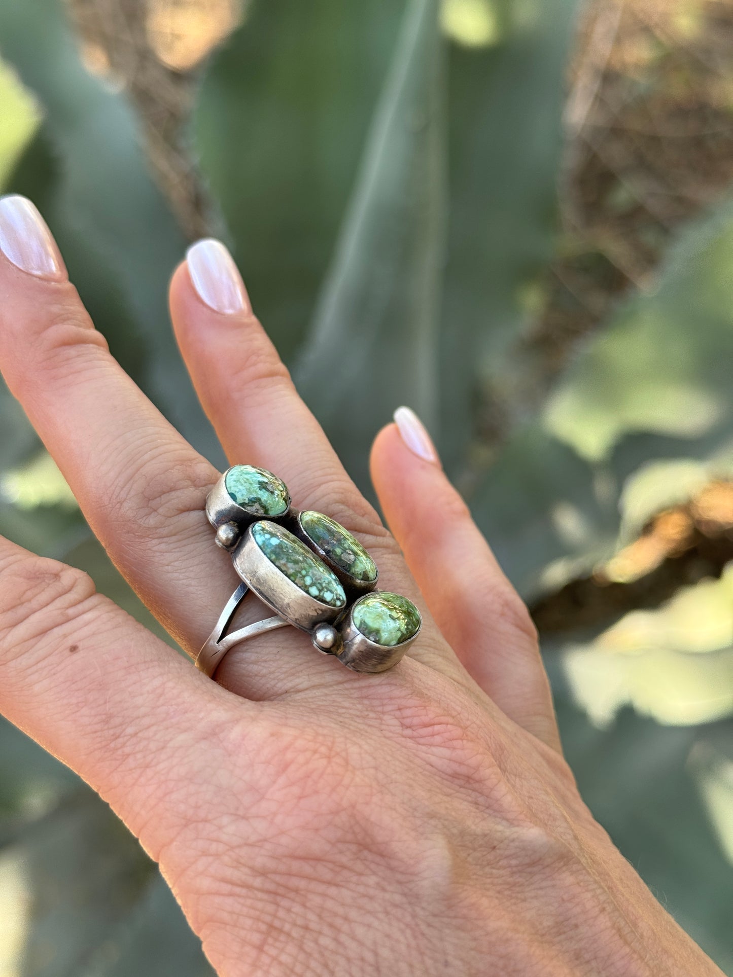 Turquoise four stone sterling silver ring, size 9