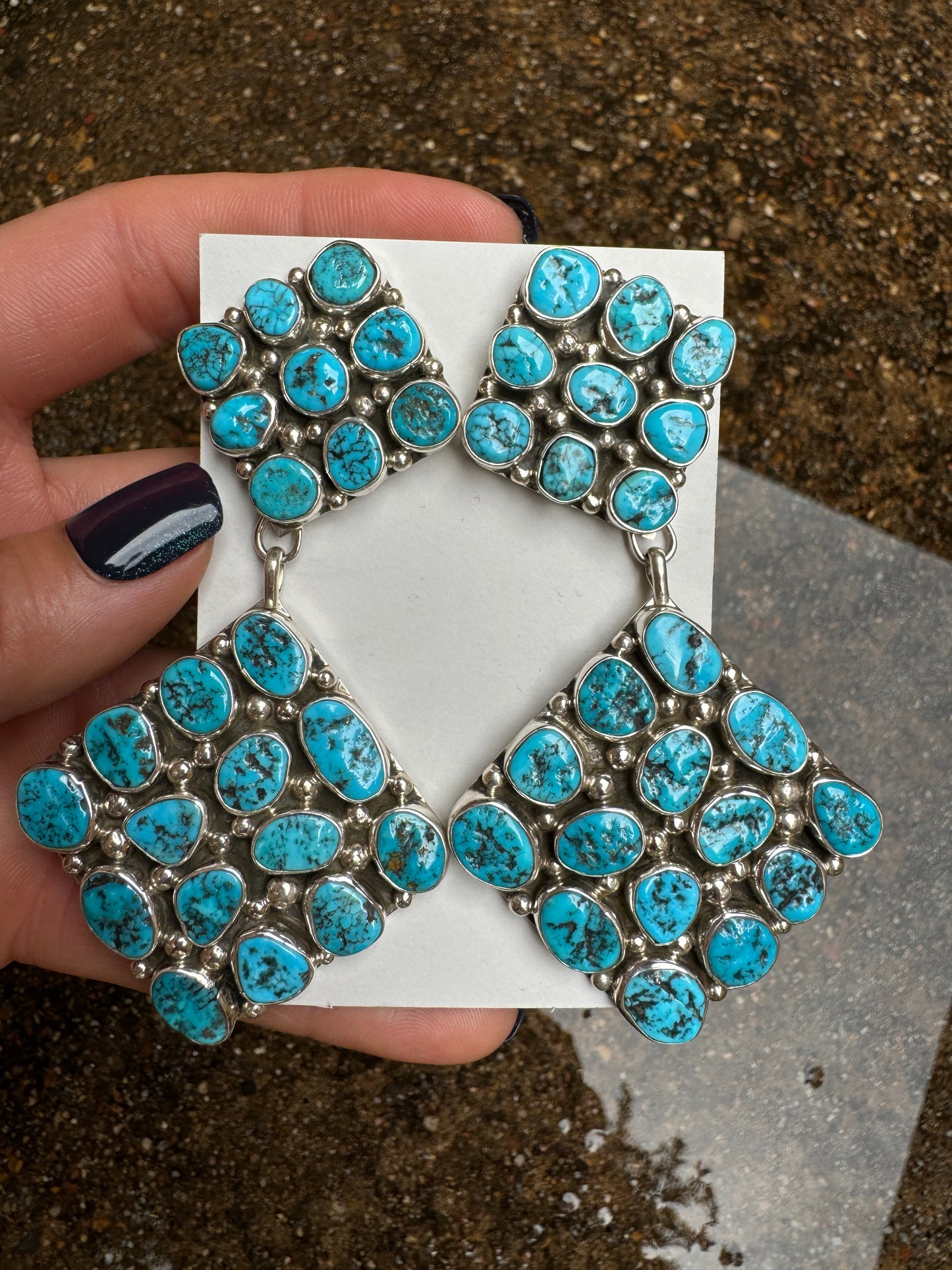 High quality double diamond shaped turquoise earrings