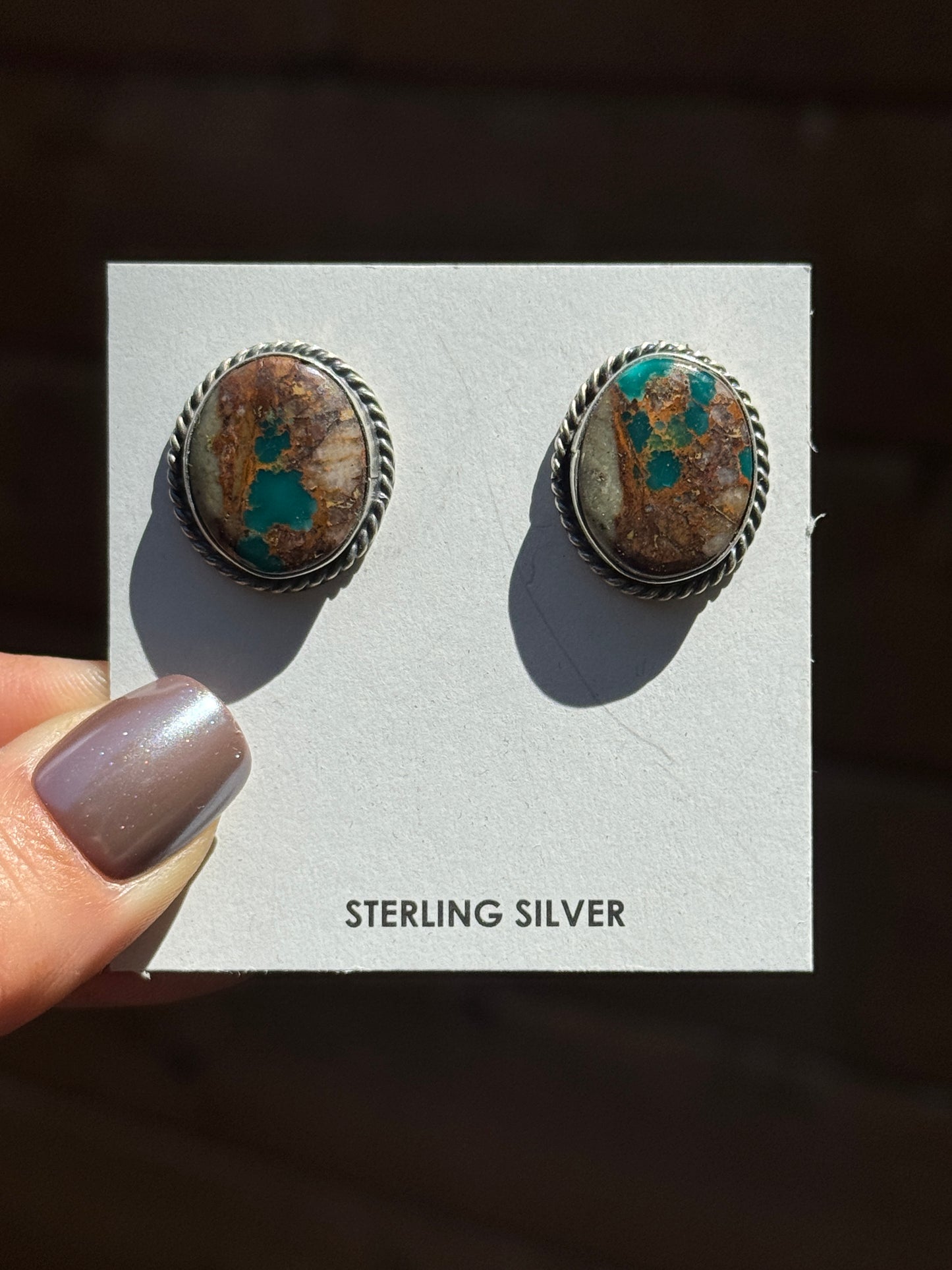 Chassity Belone Sterling Silver Boulder Turquoise round earrings
