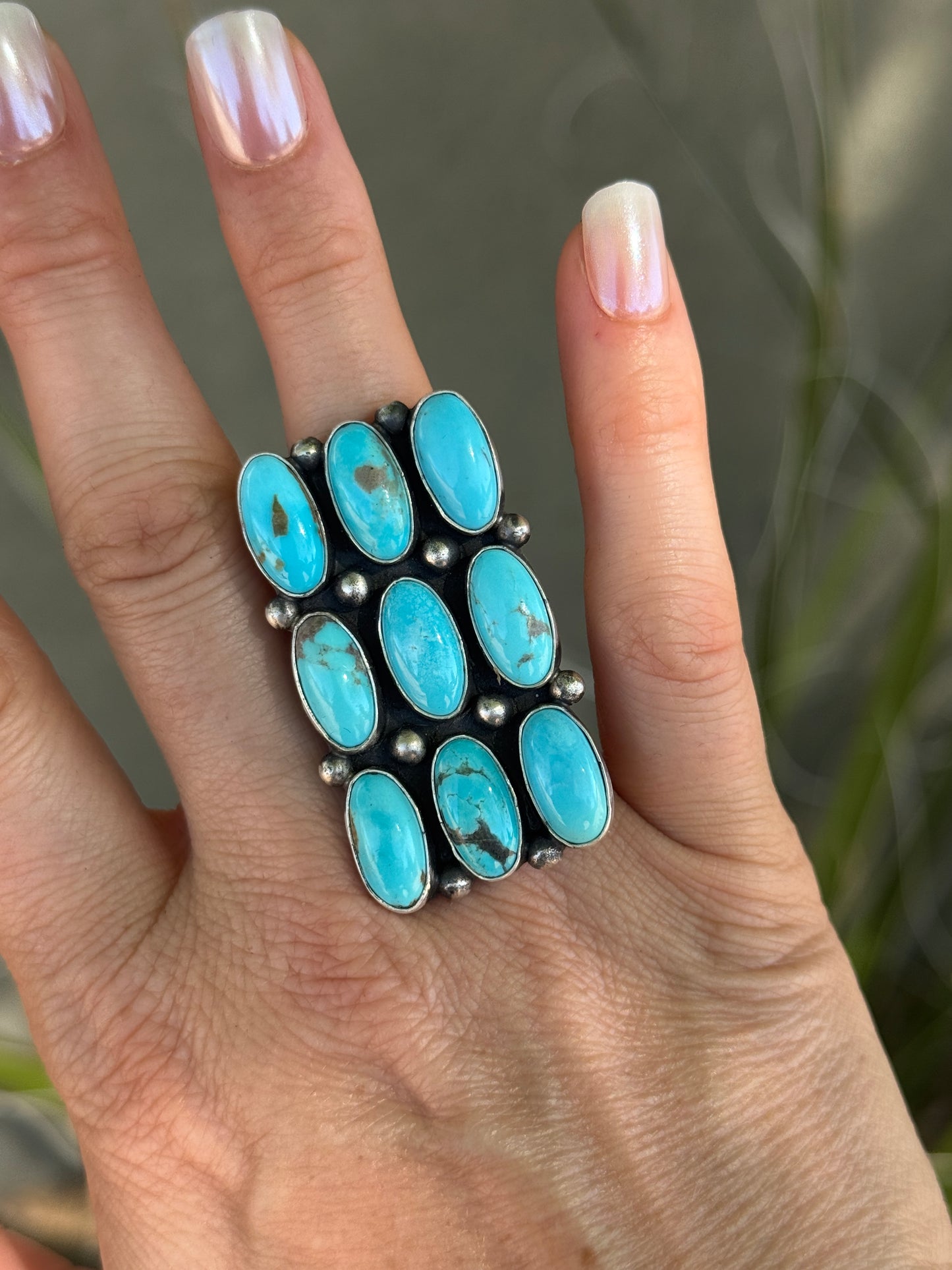 Turquoise Sterling Silver statement ring, size 8