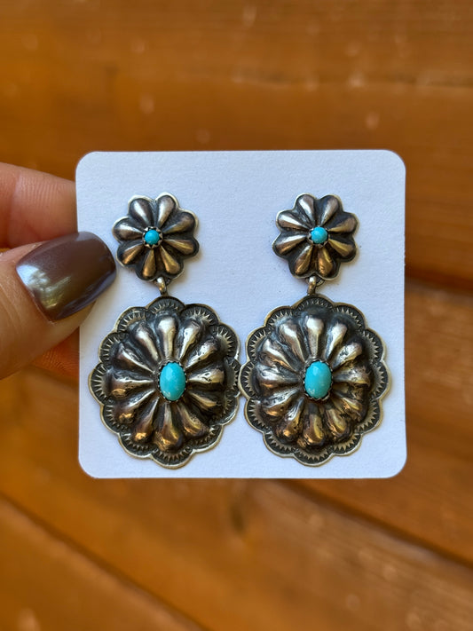 Rita Lee Sterling silver and turquoise concho earrings