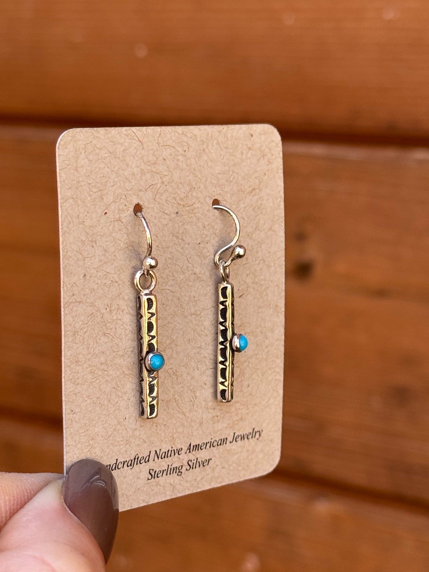 Sterling silver drop bar stamped earrings