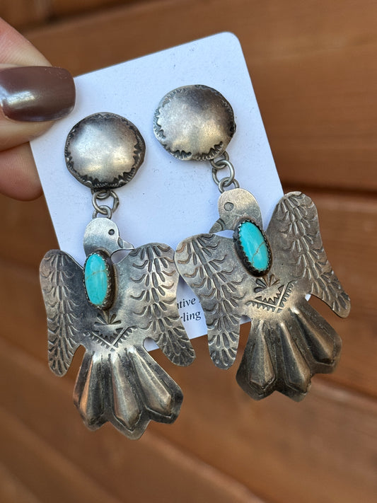Thunderbird Sterling Silver Turquoise dangle earrings
