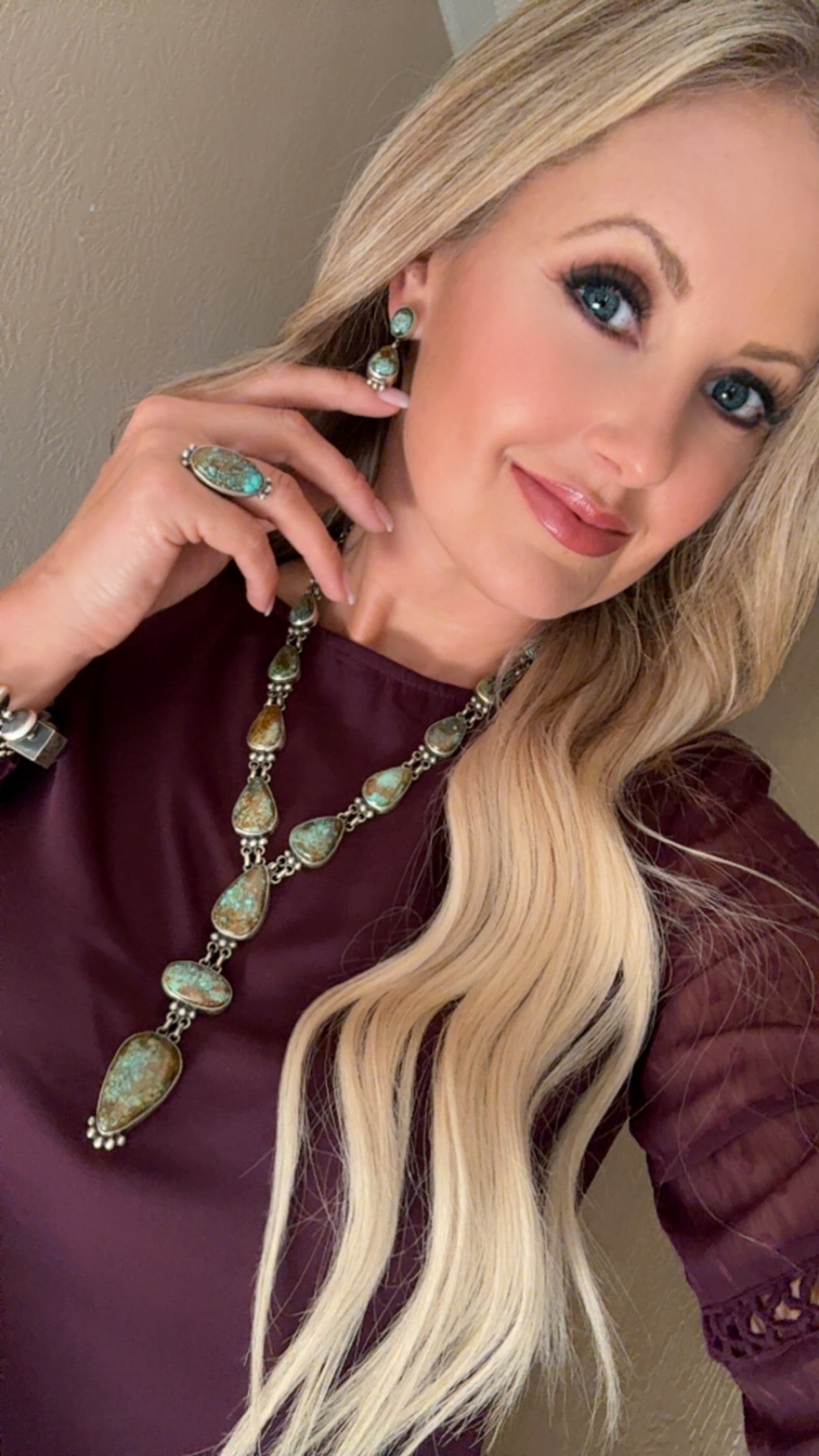 Patagonia Turquoise lariat necklace, earrings and ring!