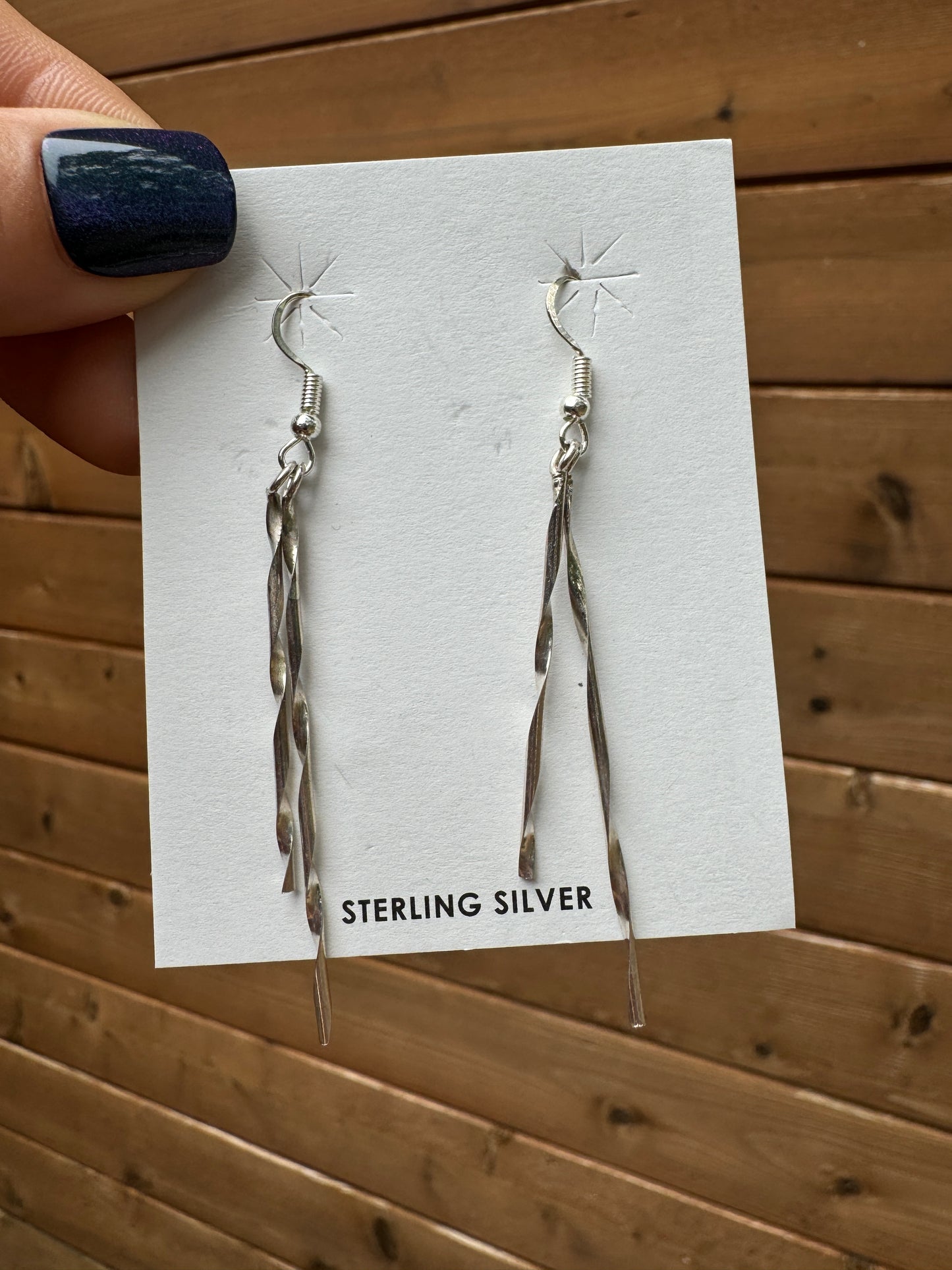 Double ribbon style Navajo handmade sterling silver earrings