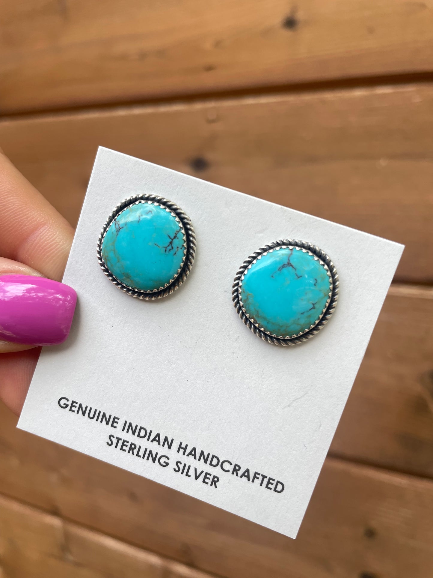 Virgnia Becenti Navajo handmade Kingman turquoise earrings