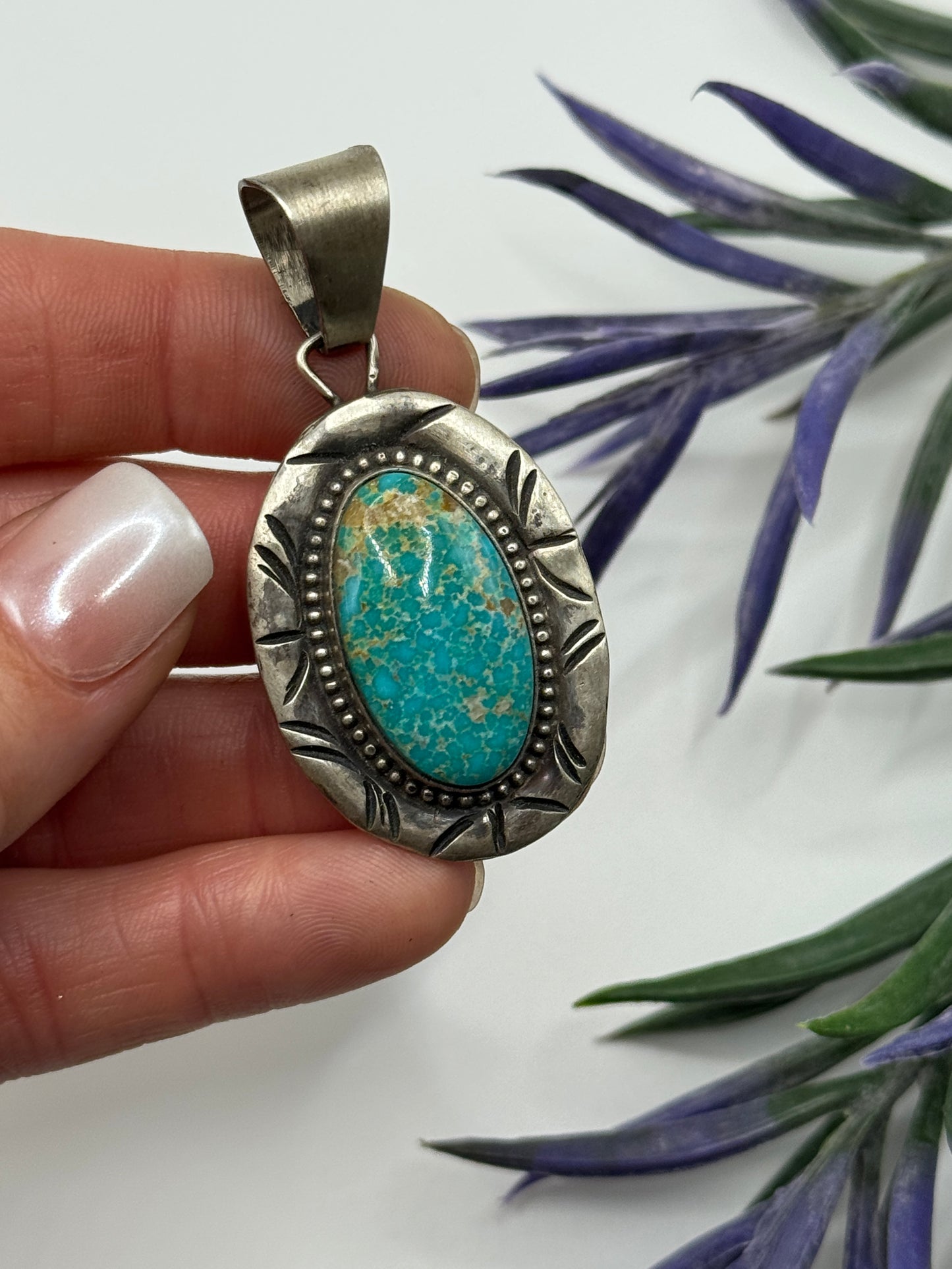 Stamped Sterling Silver Turquoise oval pendant