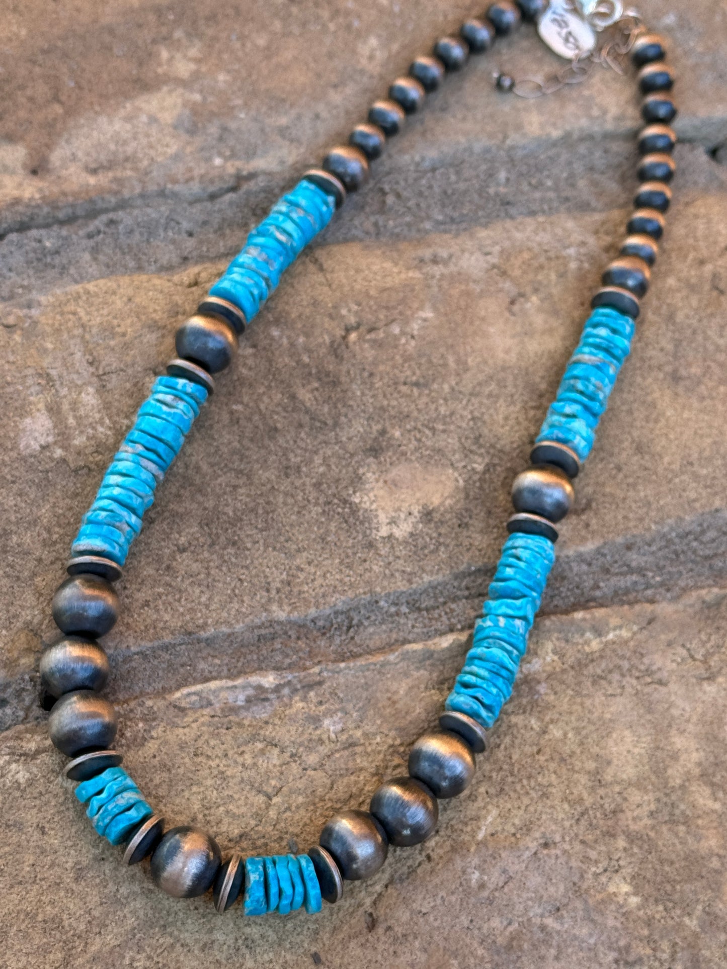 Turquoise and Navajo style sterling silver pearl necklace