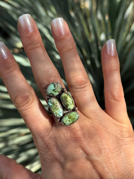 Turquoise four stone sterling silver ring, size 9