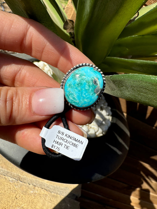Navajo handmade Kingman turquoise hair tie