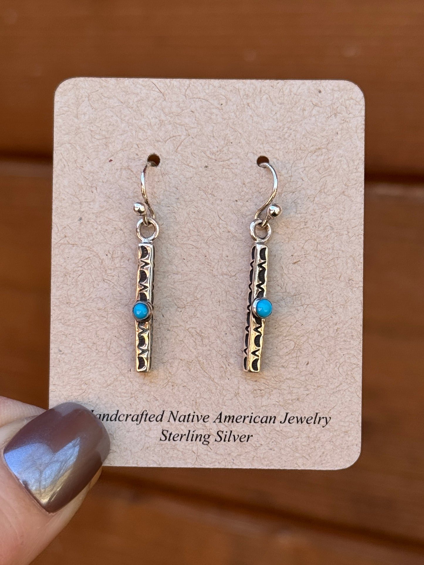 Sterling silver drop bar stamped earrings
