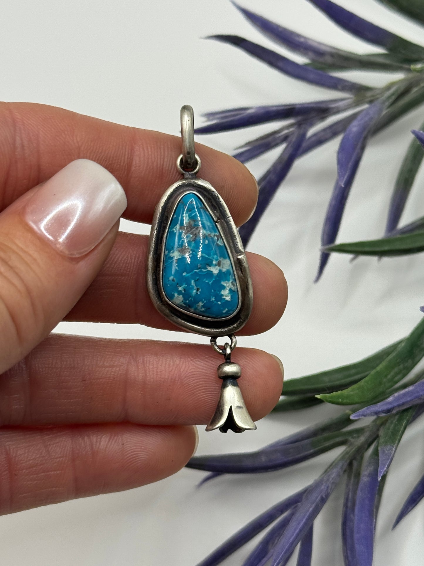Sterling Silver Turquoise pendant with blossom