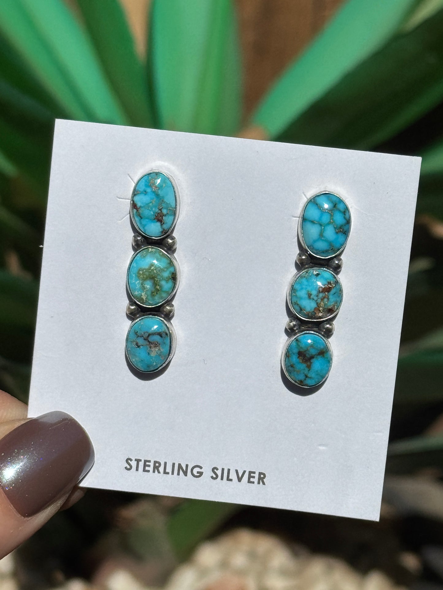 Webbed Kingman 3 stone Sterling Silver earrings