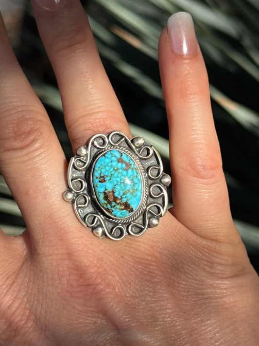 Kingman turquoise sterling silver ring, size 8
