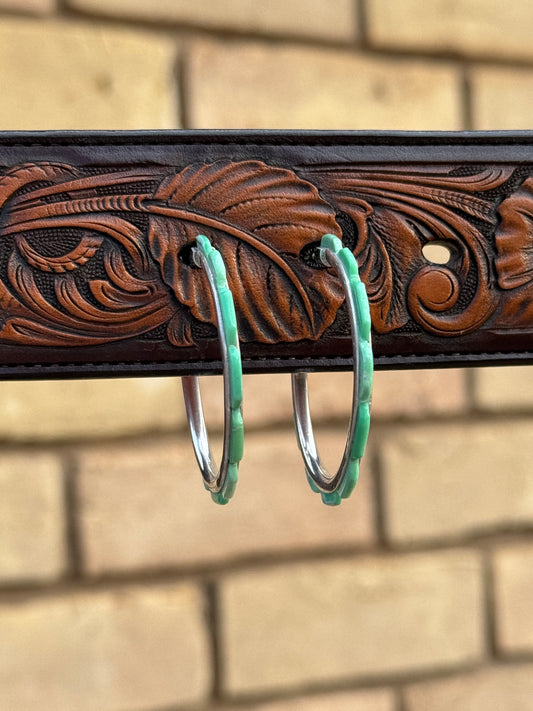 Federico Sterling Silver Cariño lake, Green Turquoise hoop earrings