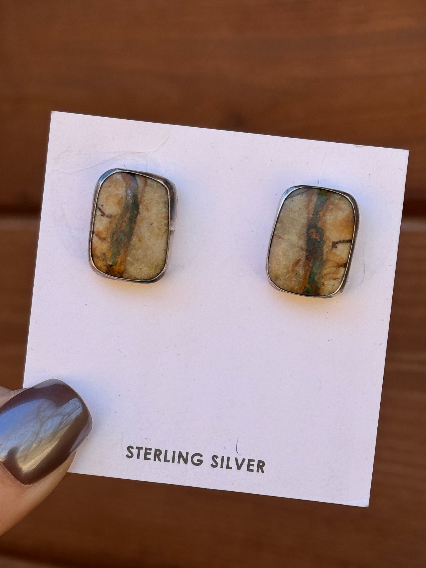 Boulder Turquoise rounded square sterling silver earrings