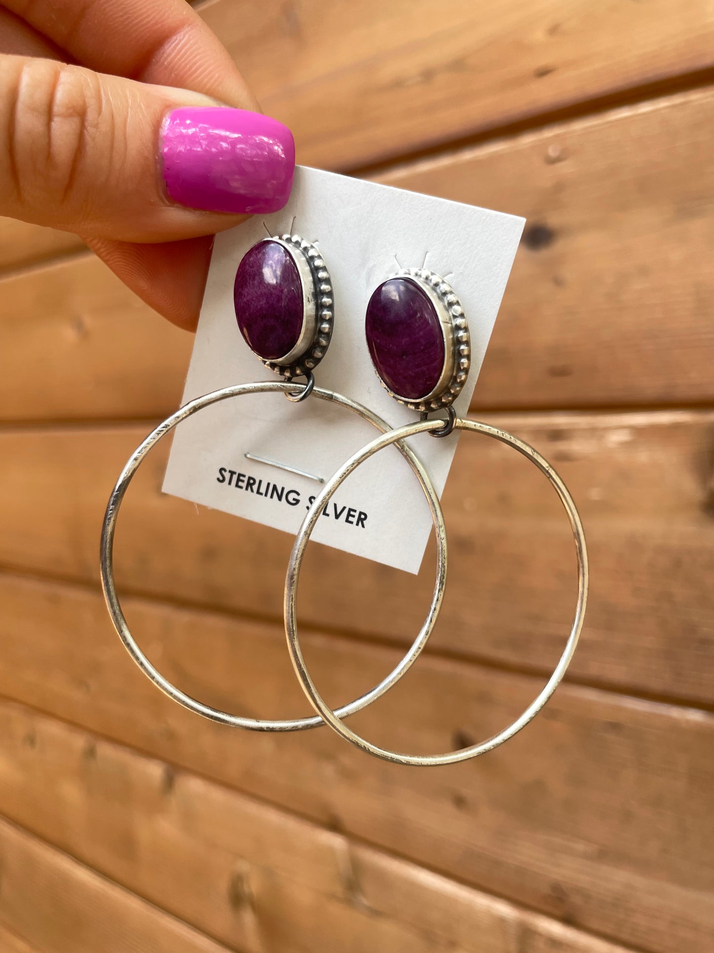 Timothy Yazzie Navajo handmade Spiny Oyster hoop earrings