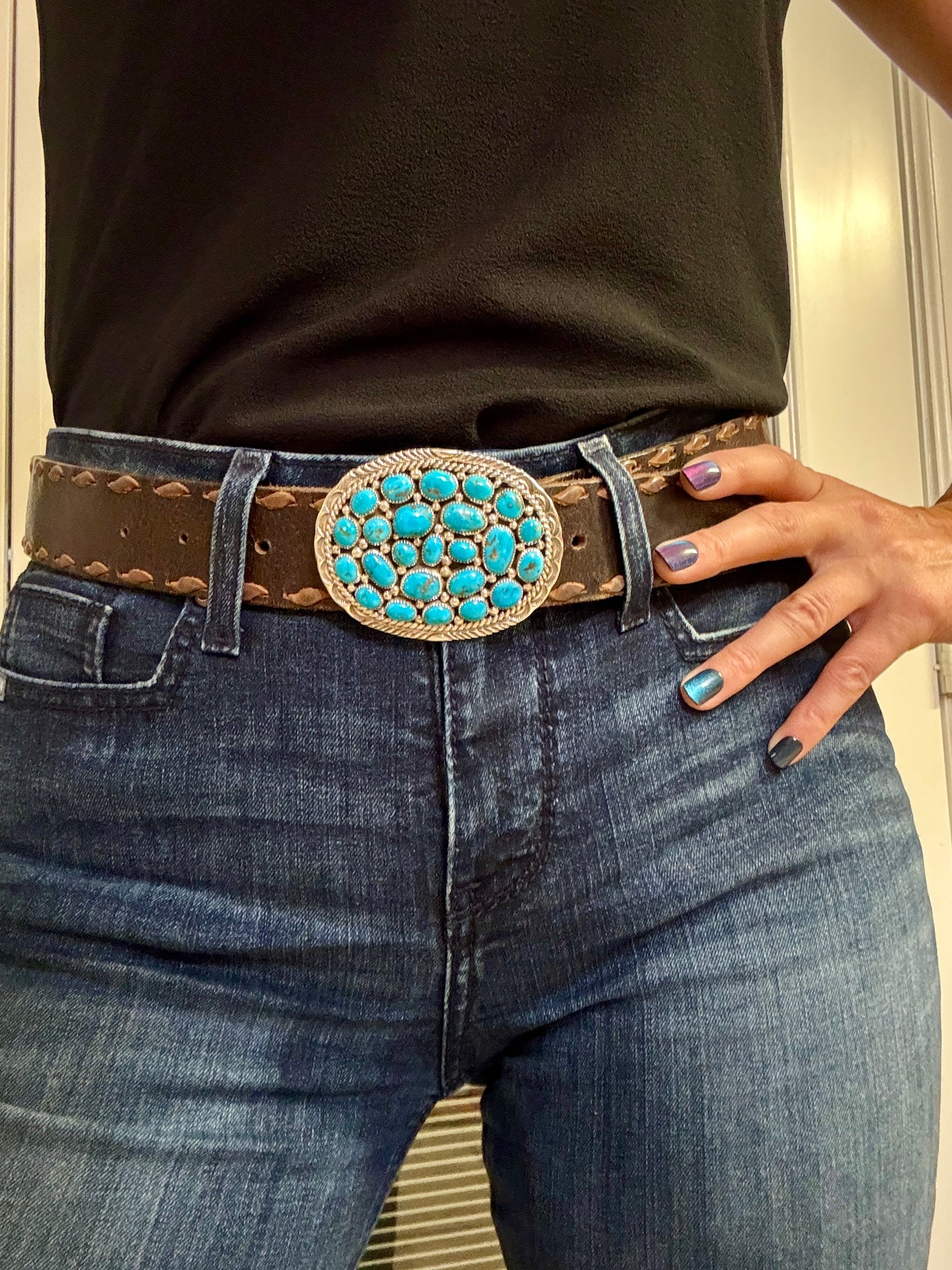 Sterling silver and Turquoise buckle with 24 beautiful stones