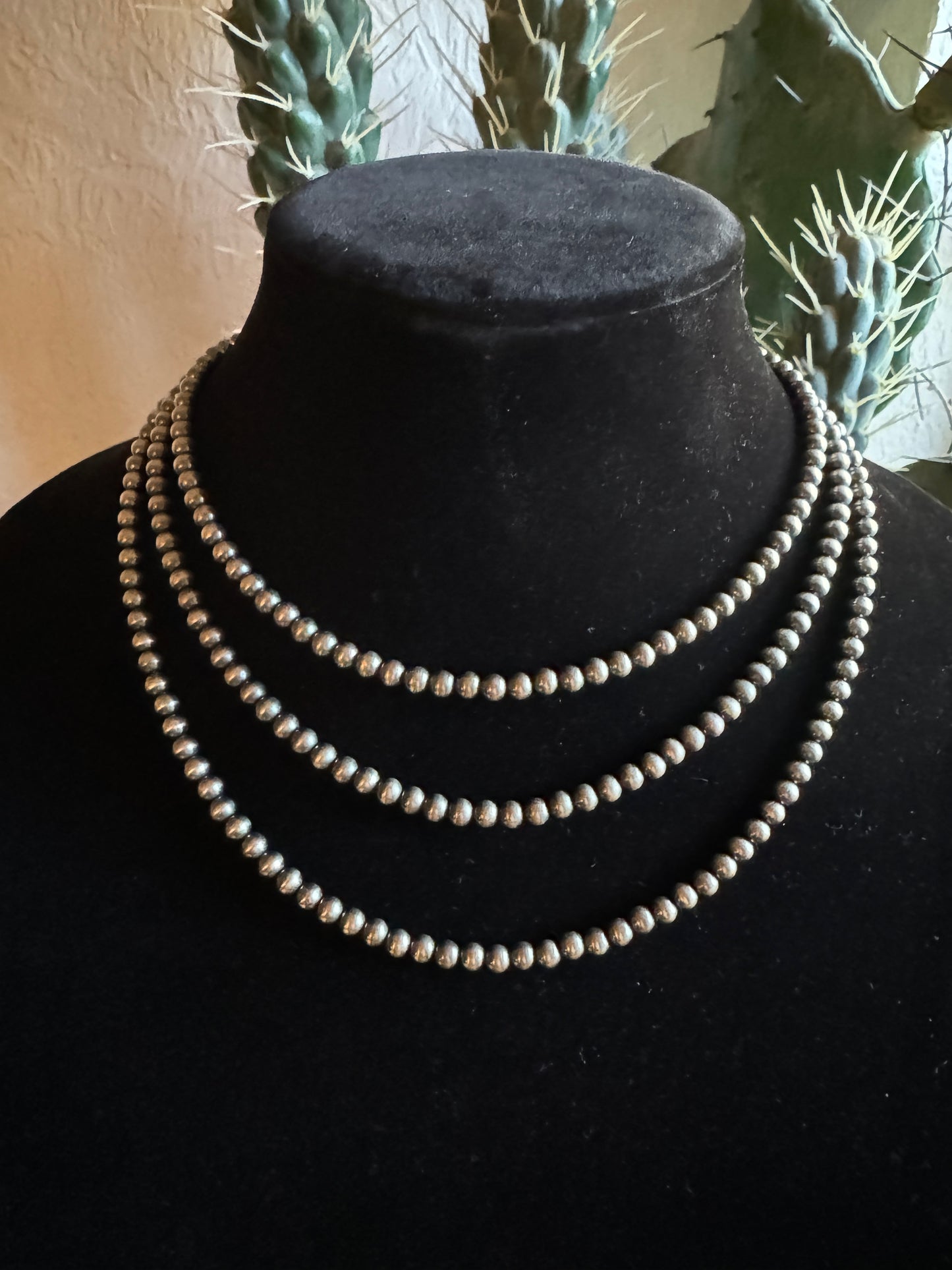 Sterling silver Navajo style pearl 5mm necklace sizes 16” 18” 20”