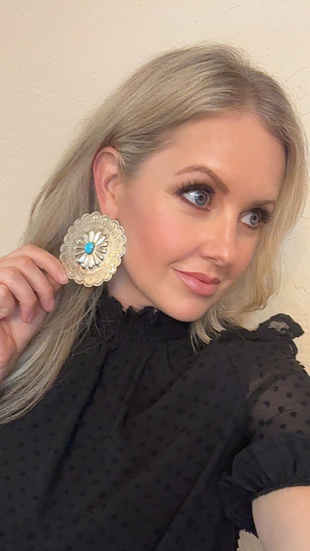 Huge and amazing sterling silver turquoise concho earrings