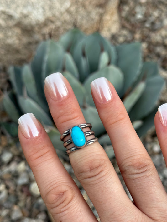 3 bar Turquoise Sterling Silver ring, size 6