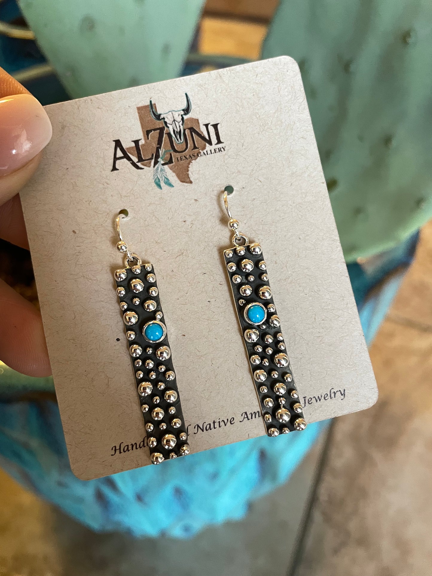 Silver drop Kingman Turquoise earrings