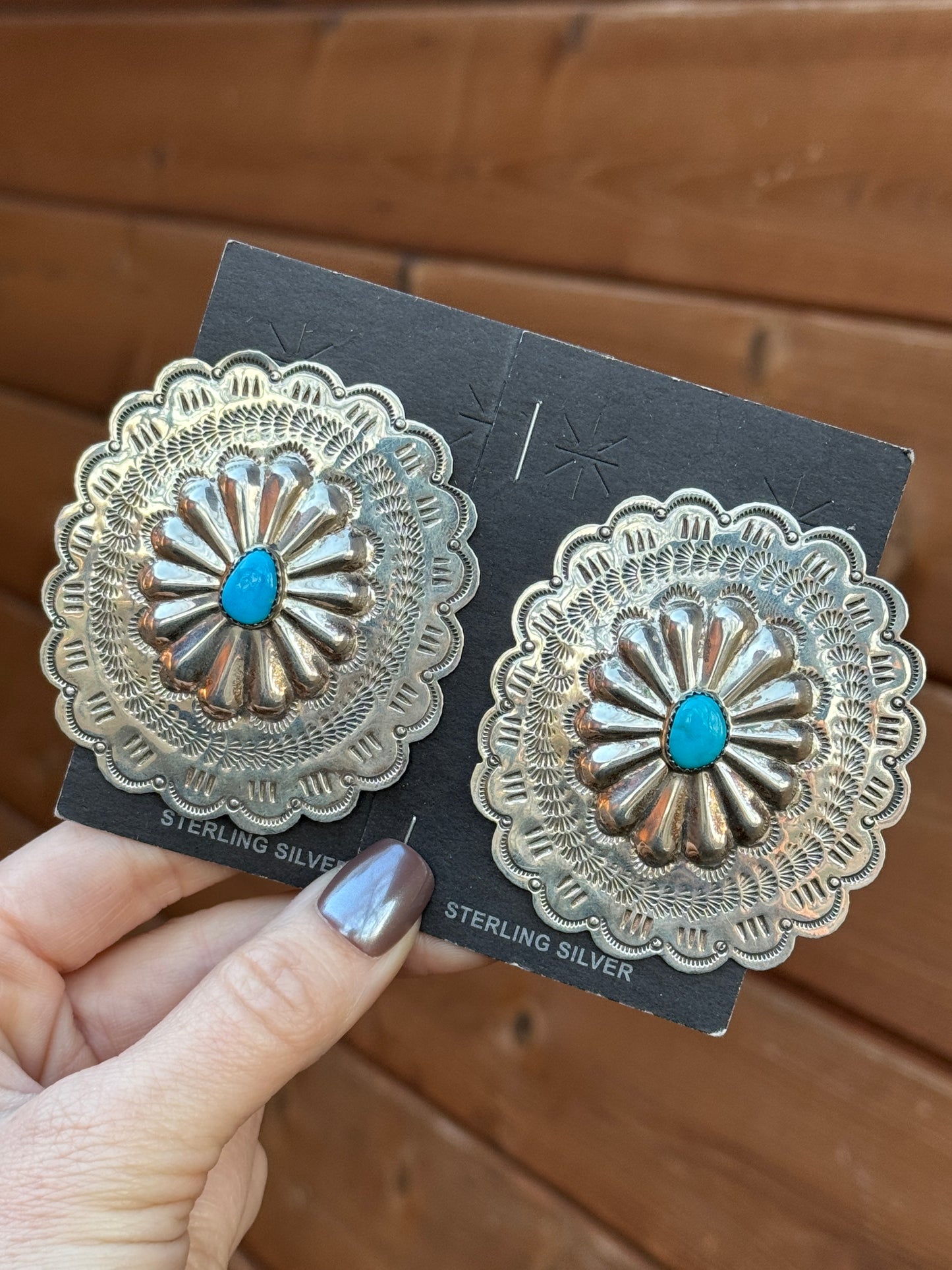 Huge and amazing sterling silver turquoise concho earrings