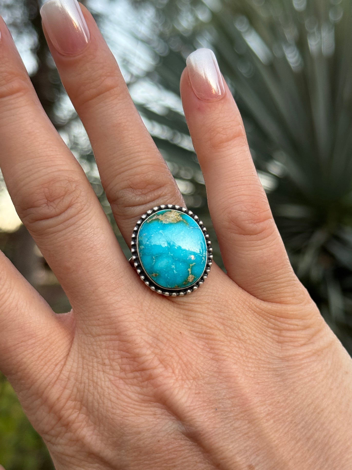 Sonoran turquoise Sterling Silver round ring, size 8