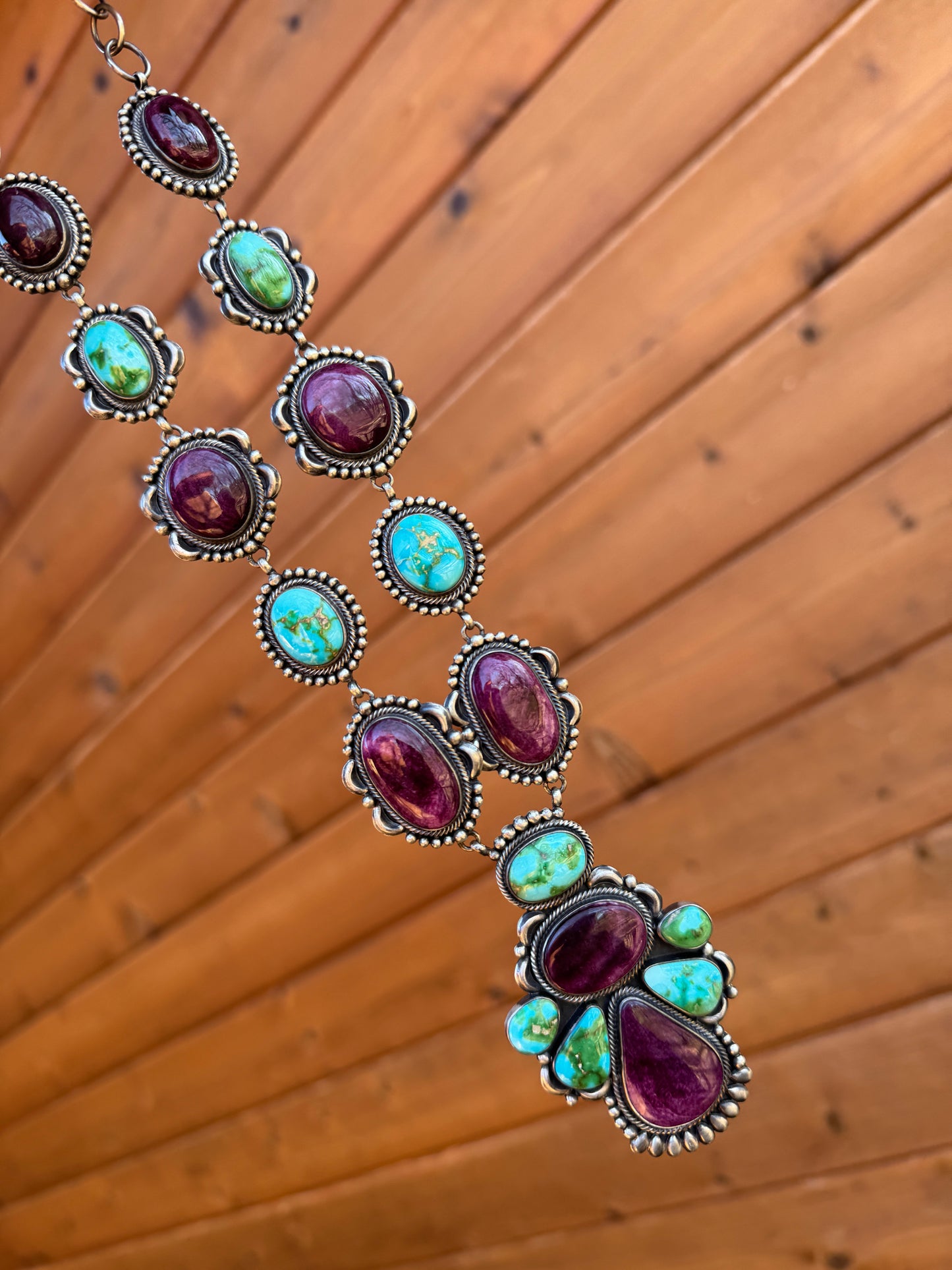 Purple spiny oyster and Sonoran Gold necklace and earrings set