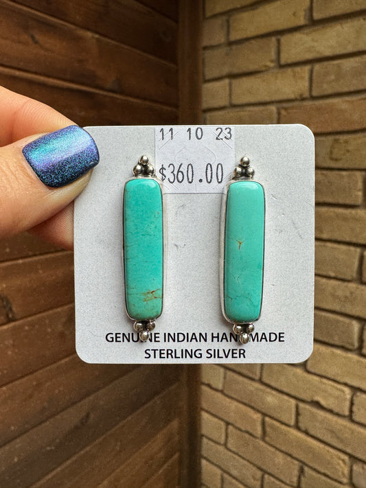 Long turquoise bar earrings with silver accents