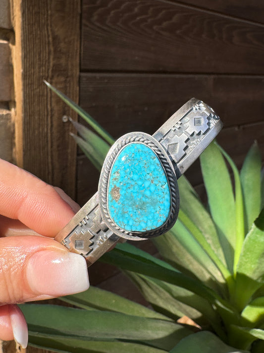 Turquoise cuff with Aztec design