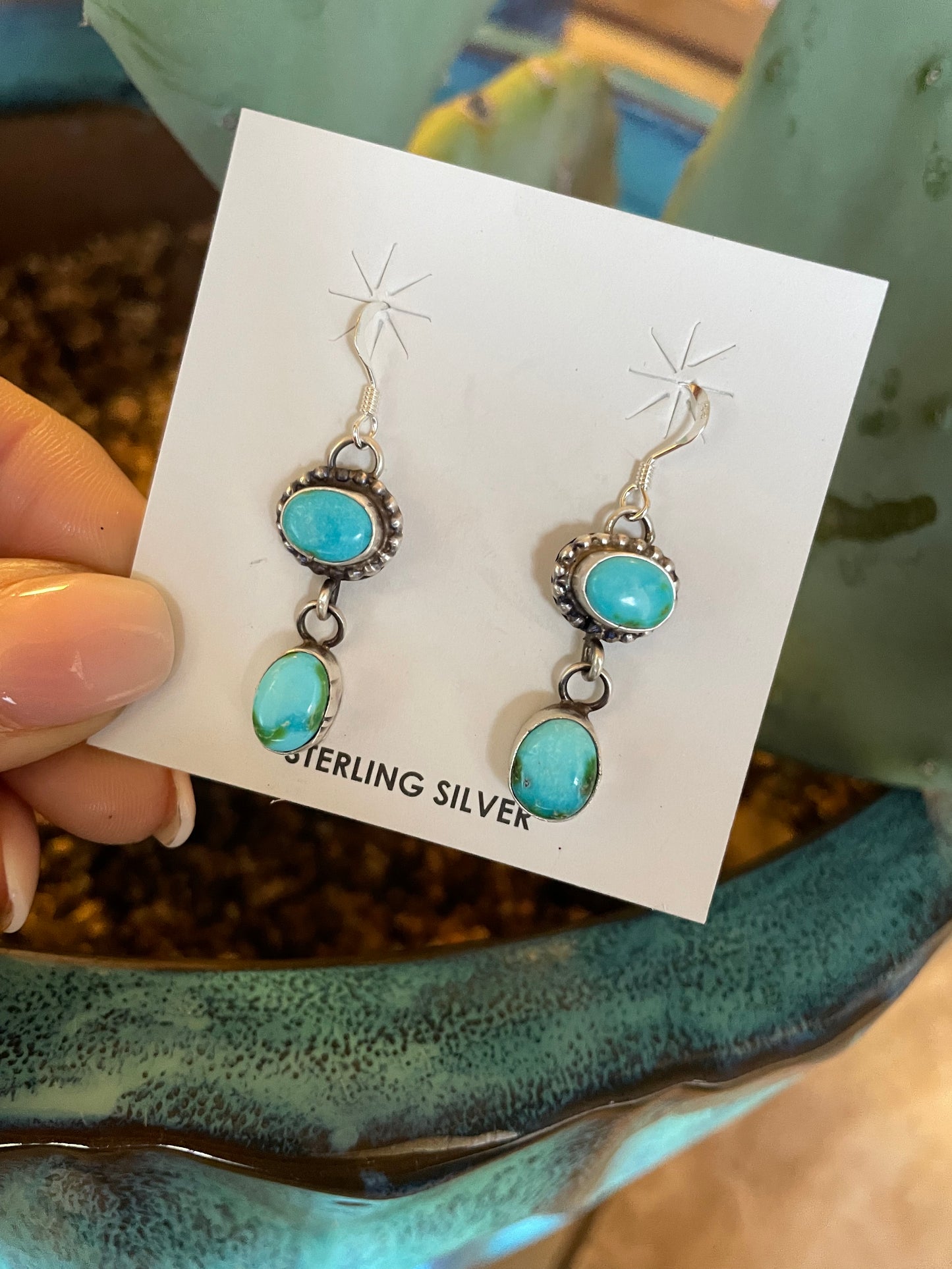 Sonoran Gold Turquoise two stone dangle earrings