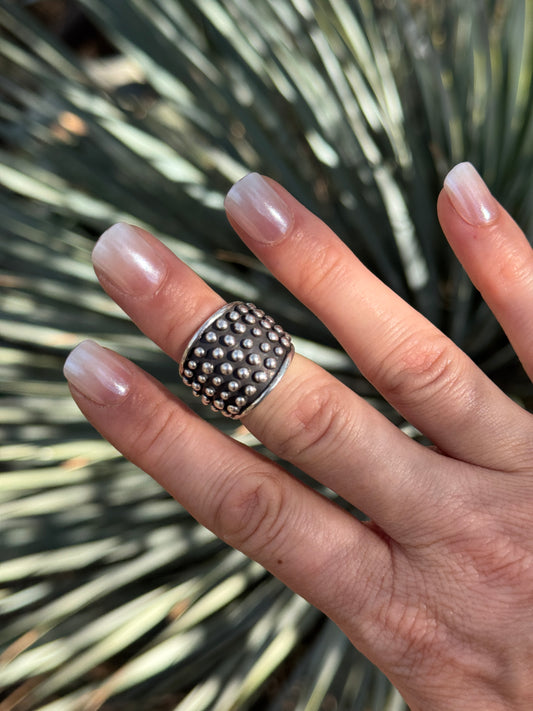 Bubble sterling silver wide ride by Raymond Coriz, size 6.5