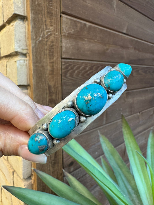 Turquoise sterling silver stamped cuff