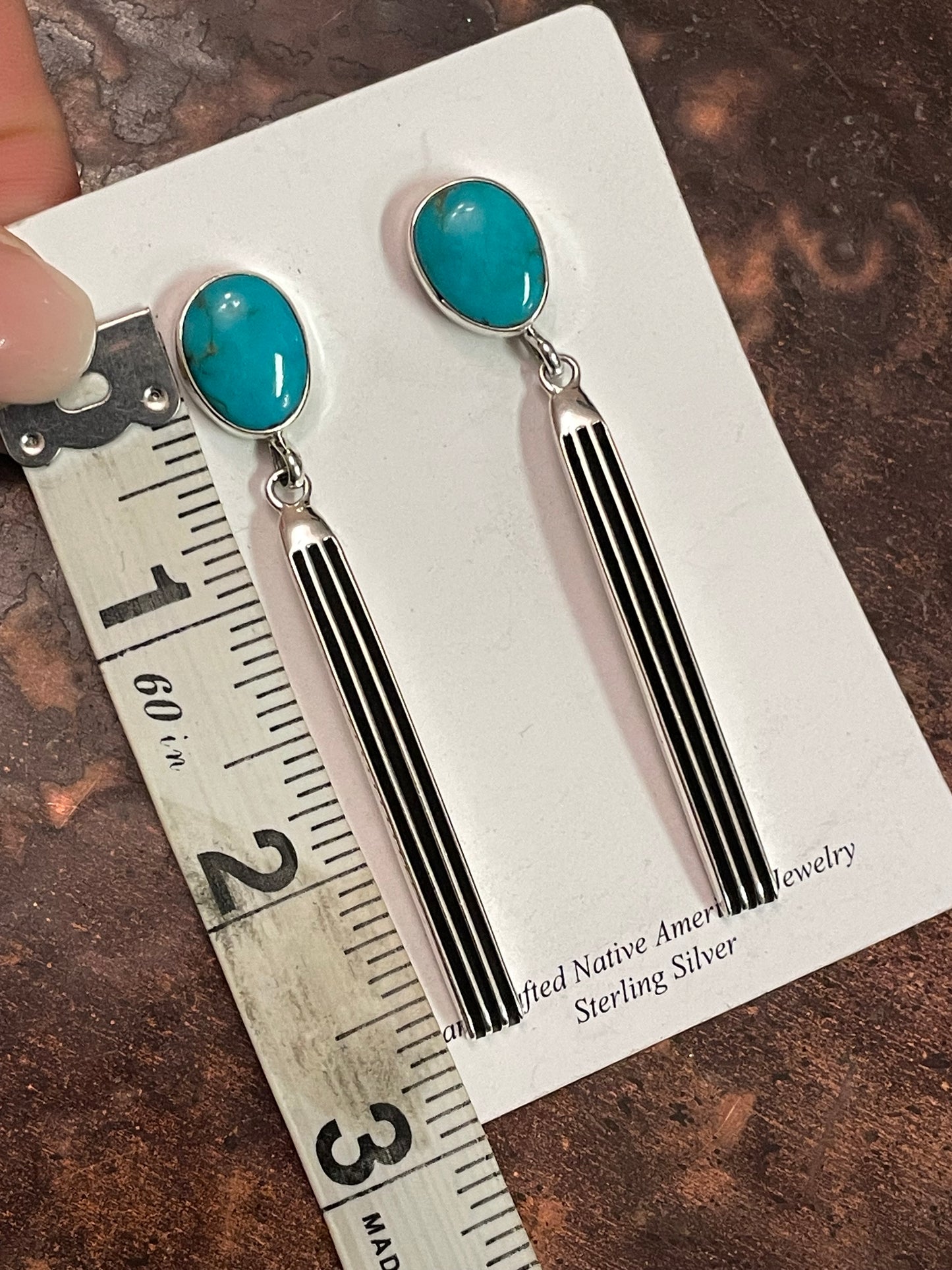 Classy! Silver bar with turquoise drop earrings