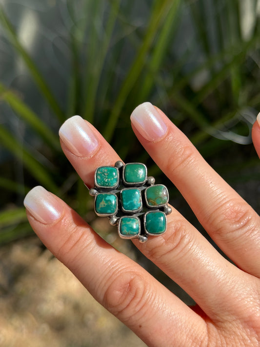 Fox Turquoise Sterling silver stamped band ring, size 6