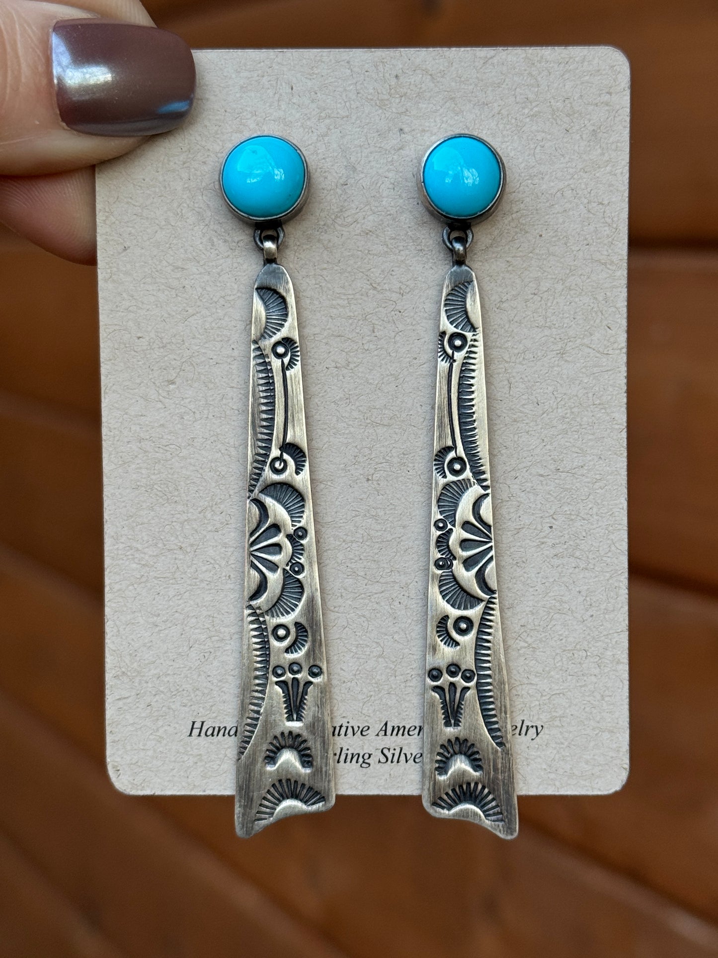 Long Turquoise with sterling silver stamped earrings
