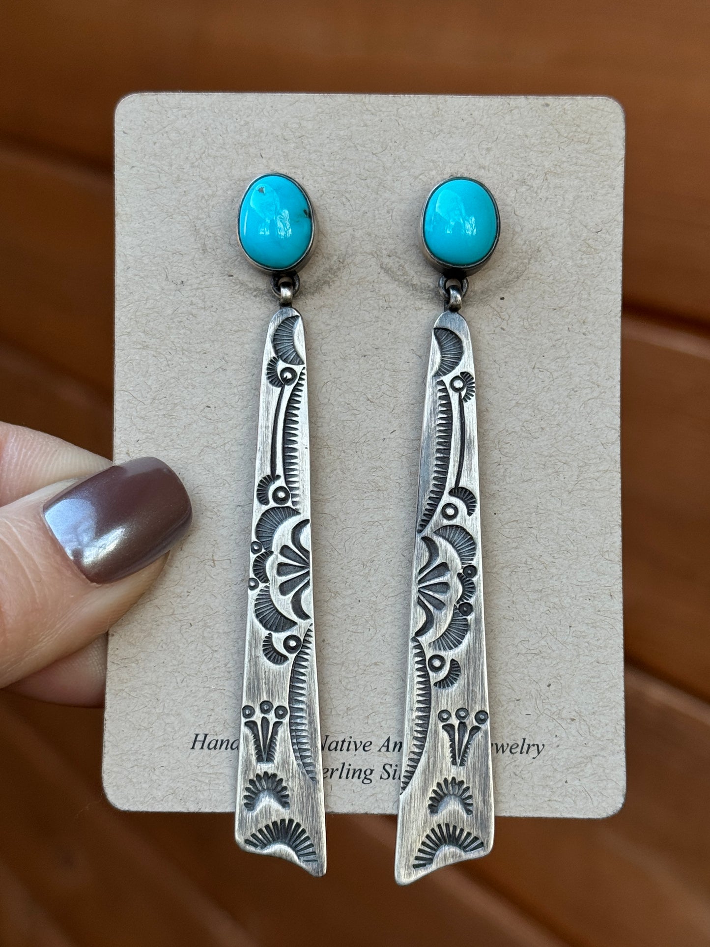 Long Turquoise with sterling silver stamped earrings
