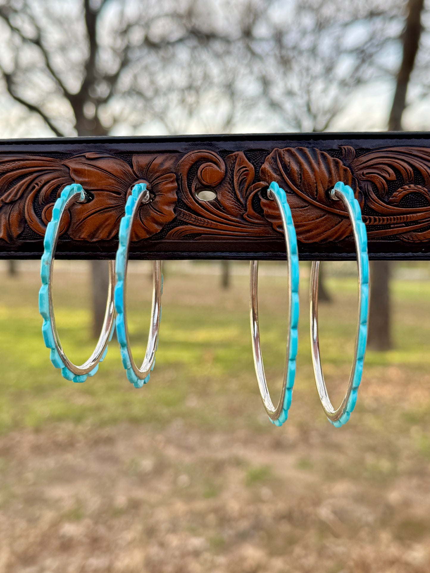 Federico Sterling Silver turquoise hoop earrings
